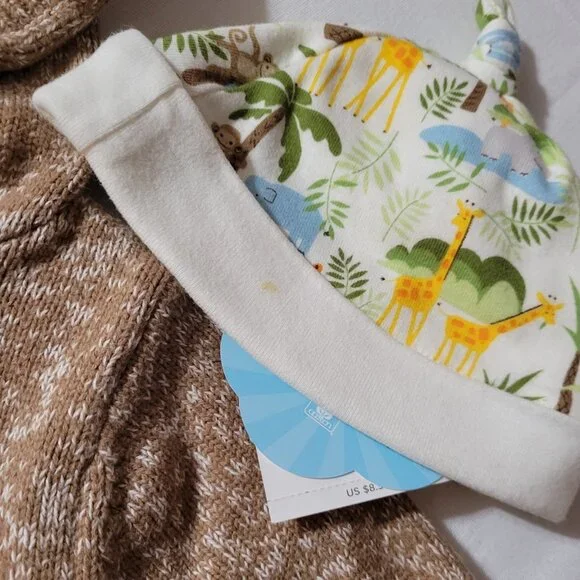 Gymboree Vintage In The Jungle pocket Pal VGUC 3-6 month Sweater, NWT Hat Set